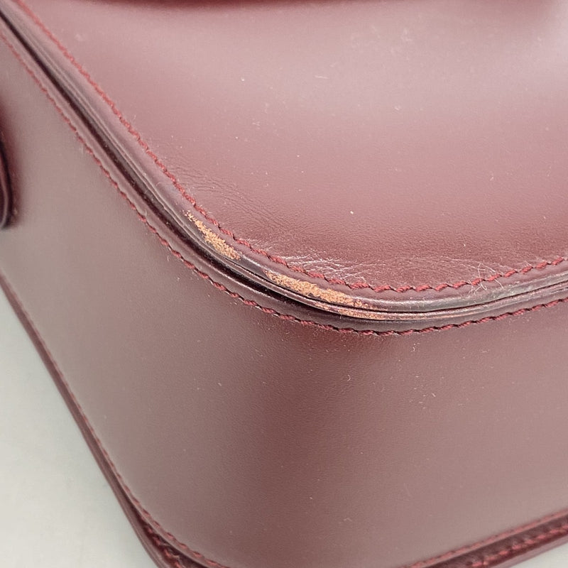 【6fa1042】カルティエ ショルダーバッグ マスト レザー ボルドー ゴールド金具【中古】レディース