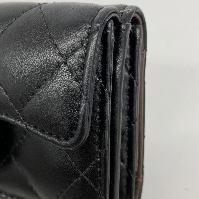 【6fa1047-k】シャネル 三つ折り財布 マトラッセ ラムスキン ブラック シャンパンゴールド金具【中古】レディース