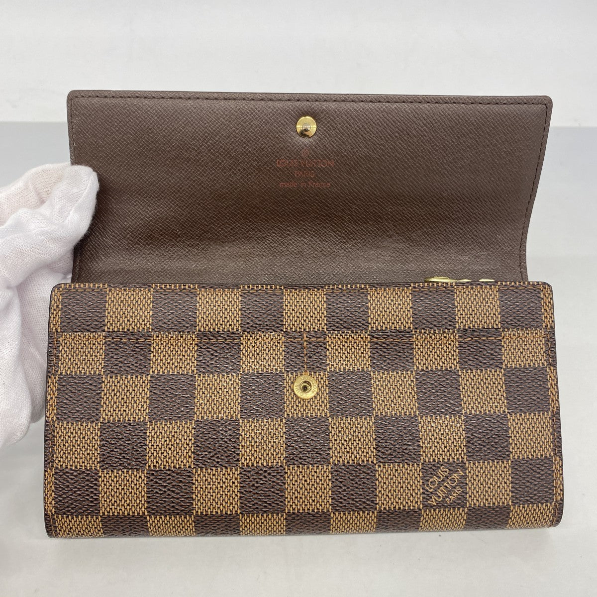 【6fa1054】ルイヴィトン 長財布 ダミエ ポルトモネクレディ N61724 エベヌ【中古】レディース