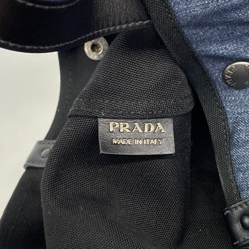 【6fa1077-k】プラダ トートバッグ デニム ブルー ブラック シルバー金具【中古】レディース