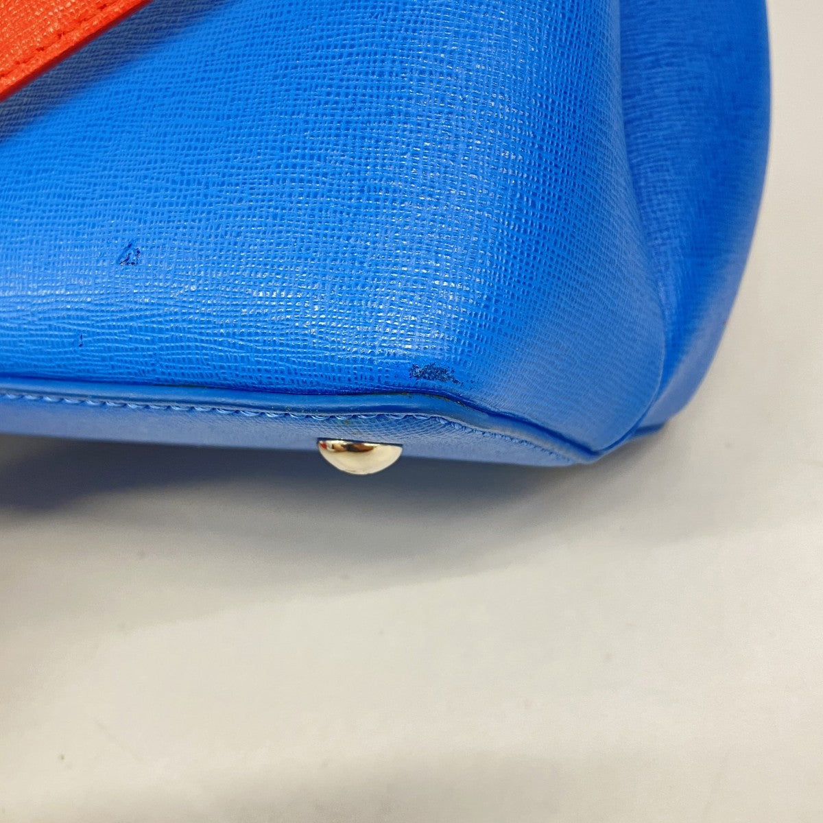 【6fa1088】フェンディ ハンドバッグ モンスター レザー ブルー レッド シルバー金具 2wayバッグ【中古】レディース
