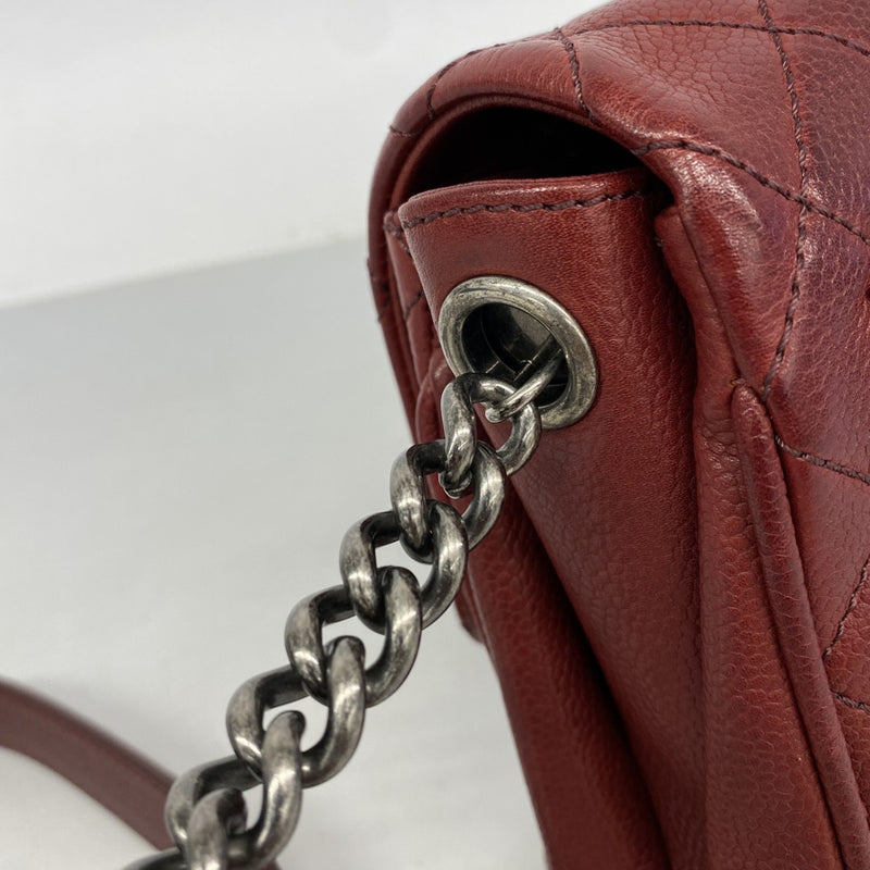 【6fa1098】シャネル ショルダーバッグ ミニマトラッセ チェーンショルダー キャビアスキン ボルドー シルバー金具【中古】レディース