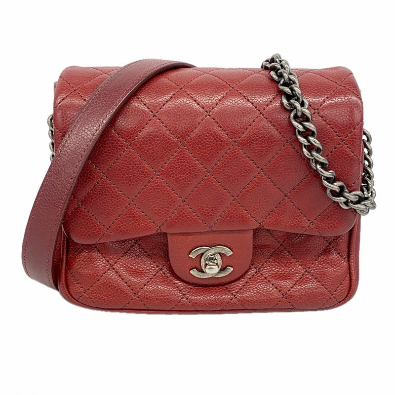 【6fa1098】シャネル ショルダーバッグ ミニマトラッセ チェーンショルダー キャビアスキン ボルドー シルバー金具【中古】レディース