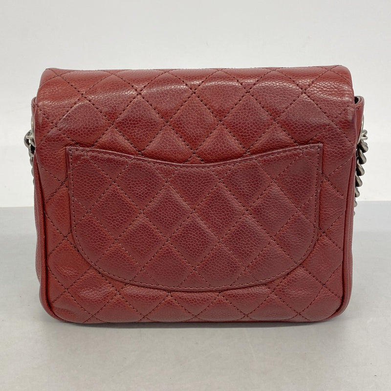 【6fa1098】シャネル ショルダーバッグ ミニマトラッセ チェーンショルダー キャビアスキン ボルドー シルバー金具【中古】レディース