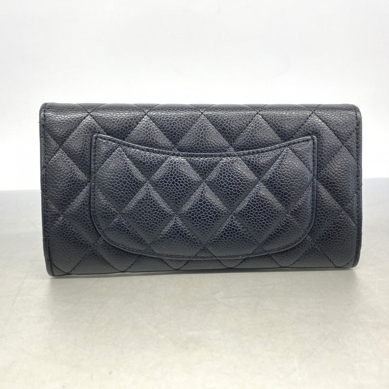 【6fa1133】シャネル 長財布 マトラッセ キャビアスキン ブラック ゴールド金具【中古】レディース