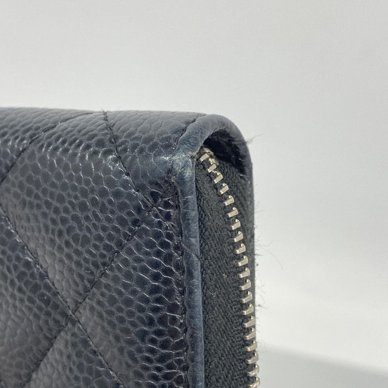 【6fa1134】シャネル コインケース マトラッセ キャビアスキン ブラック シルバー金具【中古】レディース