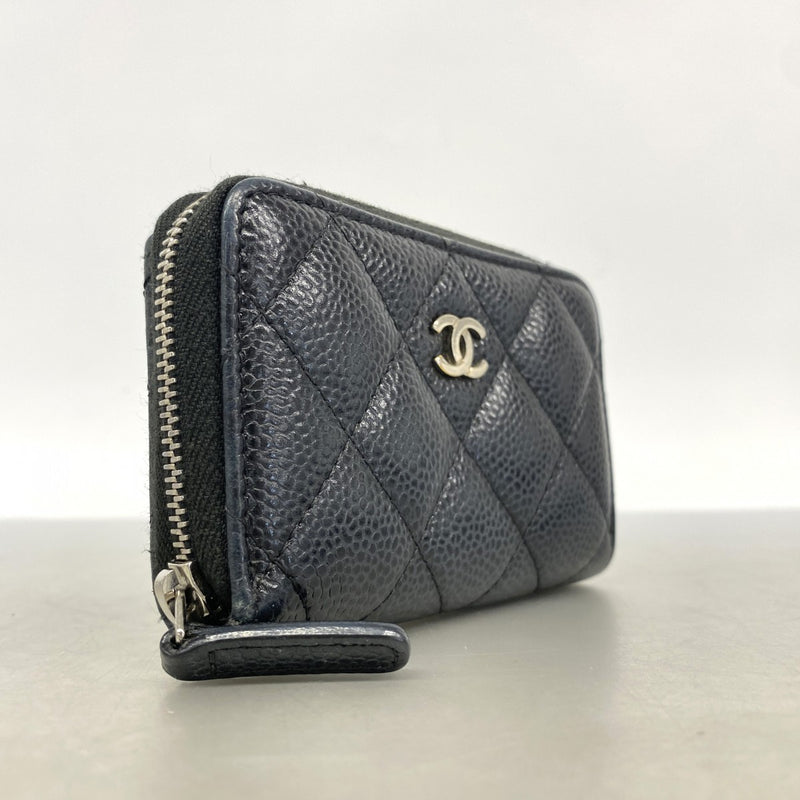 【6fa1134】シャネル コインケース マトラッセ キャビアスキン ブラック シルバー金具【中古】レディース