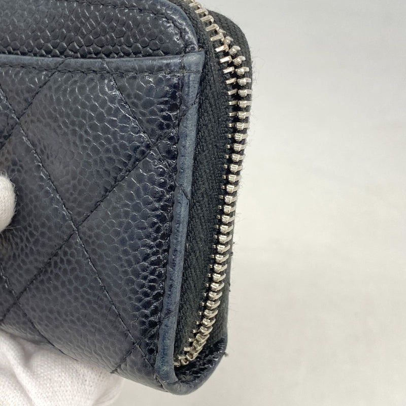 【6fa1134】シャネル コインケース マトラッセ キャビアスキン ブラック シルバー金具【中古】レディース