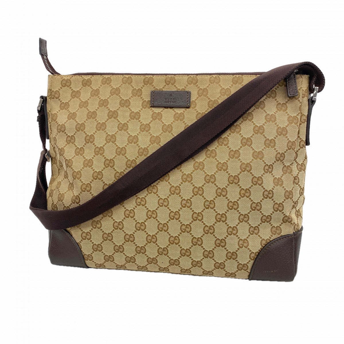 【6fa1144】グッチ ショルダーバッグ GGキャンバス 110055 キャンバス ブラウン シルバー金具【中古】レディース
