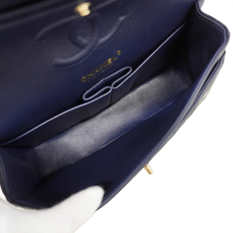 【6fa1148】シャネル ショルダーバッグ マトラッセ Wフラップ Wチェーン ラムスキン ネイビー シャンパンゴールド金具【中古】レディース