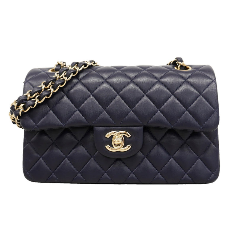 【6fa1148】シャネル ショルダーバッグ マトラッセ Wフラップ Wチェーン ラムスキン ネイビー シャンパンゴールド金具【中古】レディース