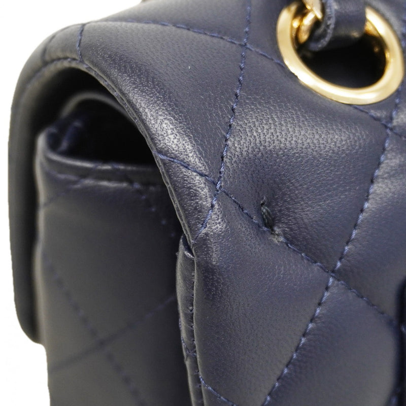 【6fa1148】シャネル ショルダーバッグ マトラッセ Wフラップ Wチェーン ラムスキン ネイビー シャンパンゴールド金具【中古】レディース