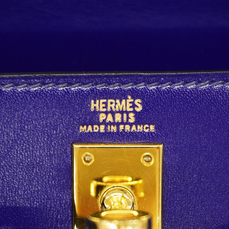 【6fa1154】エルメス ハンドバッグ ミニケリー ボックスカーフ ブルー ゴールド金具 ○R刻印 2wayバッグ【中古】レディース