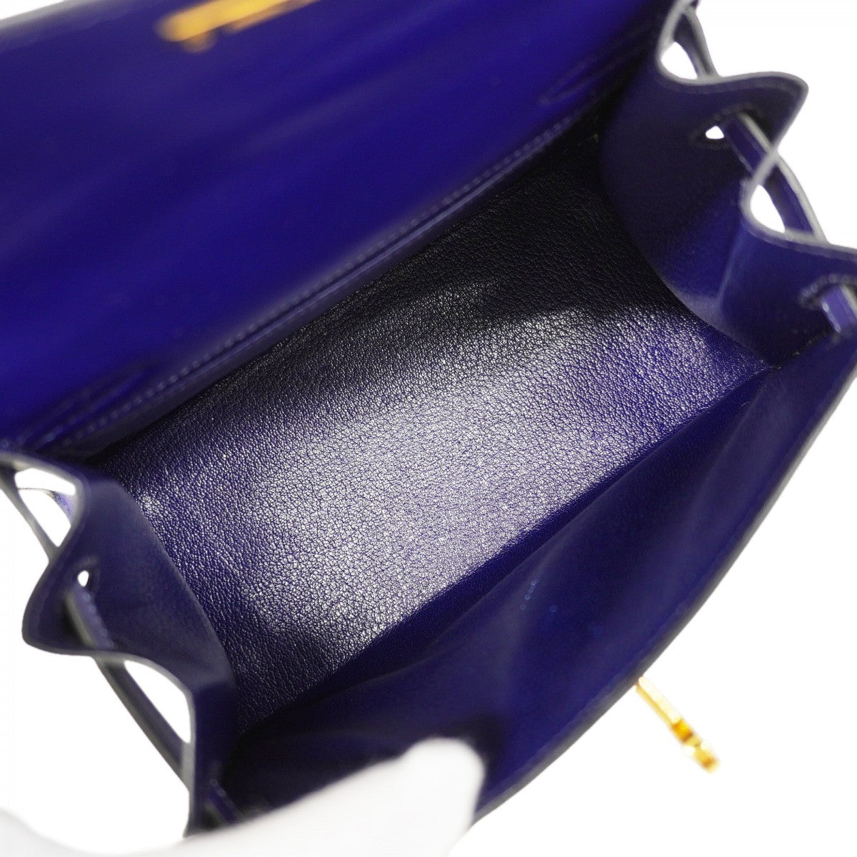 【6fa1154】エルメス ハンドバッグ ミニケリー ボックスカーフ ブルー ゴールド金具 ○R刻印 2wayバッグ【中古】レディース