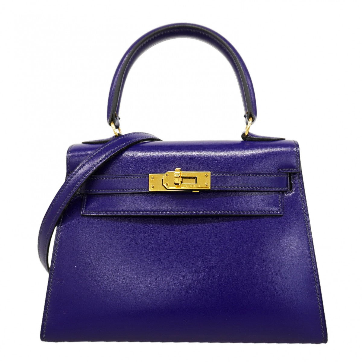 【6fa1154】エルメス ハンドバッグ ミニケリー ボックスカーフ ブルー ゴールド金具 ○R刻印 2wayバッグ【中古】レディース