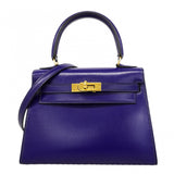 【6fa1154】エルメス ハンドバッグ ミニケリー ボックスカーフ ブルー ゴールド金具 ○R刻印 2wayバッグ【中古】レディース