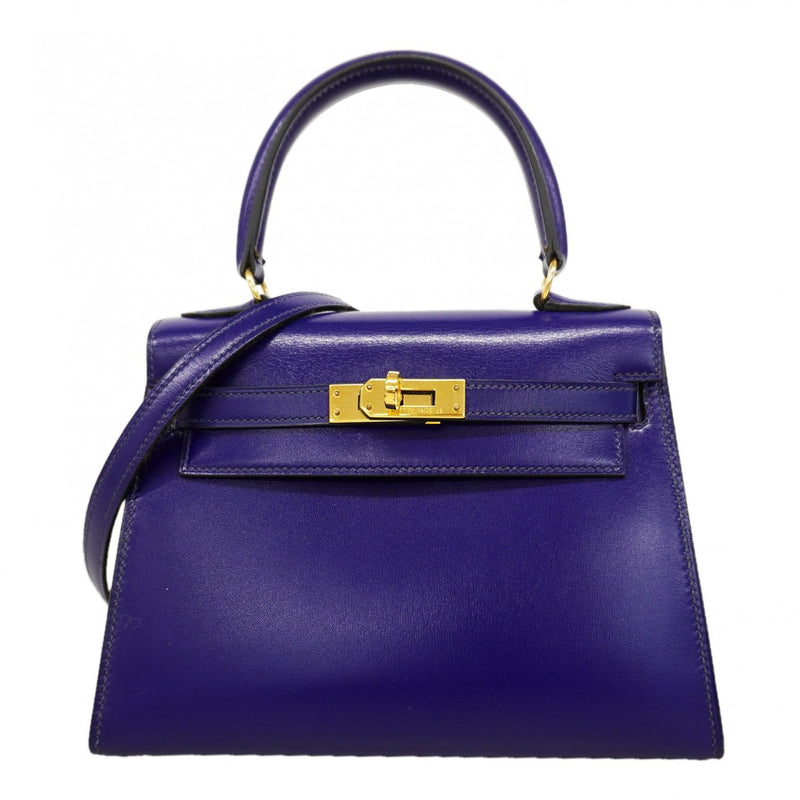【6fa1154】エルメス ハンドバッグ ミニケリー ボックスカーフ ブルー ゴールド金具 ○R刻印 2wayバッグ【中古】レディース