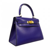 【6fa1154】エルメス ハンドバッグ ミニケリー ボックスカーフ ブルー ゴールド金具 ○R刻印 2wayバッグ【中古】レディース