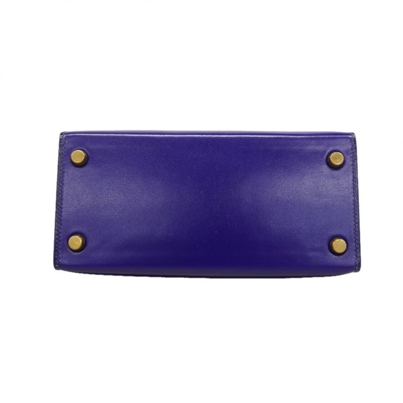 【6fa1154】エルメス ハンドバッグ ミニケリー ボックスカーフ ブルー ゴールド金具 ○R刻印 2wayバッグ【中古】レディース