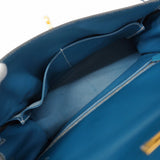 【6fa1167】エルメス ハンドバッグ ケリー35 ボックスカーフ ヴィブラート ブルータラサ ゴールド金具 □H刻印 2wayバッグ【中古】レディース