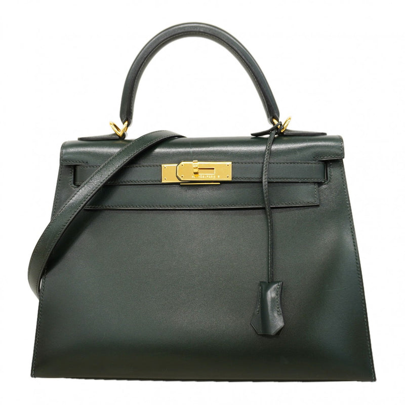 【6fa1168】エルメス ハンドバッグ ケリー32 ボックスカーフ ヴェール ゴールド金具 □F刻印 2wayバッグ【中古】レディース