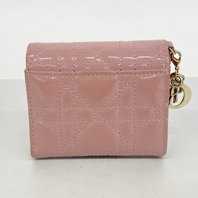 【6fa1191】クリスチャンディオール 三つ折り財布 カナージュ エナメル ピンク ゴールド金具【中古】レディース