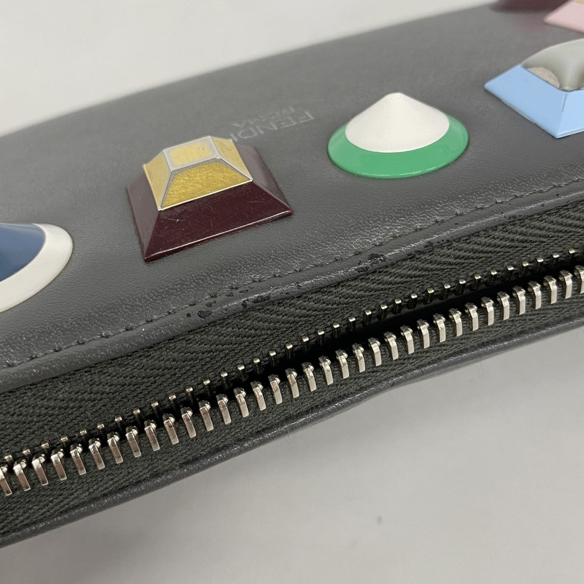 【6fa1192】フェンディ 長財布 レザー グレー シルバー金具【中古】レディース