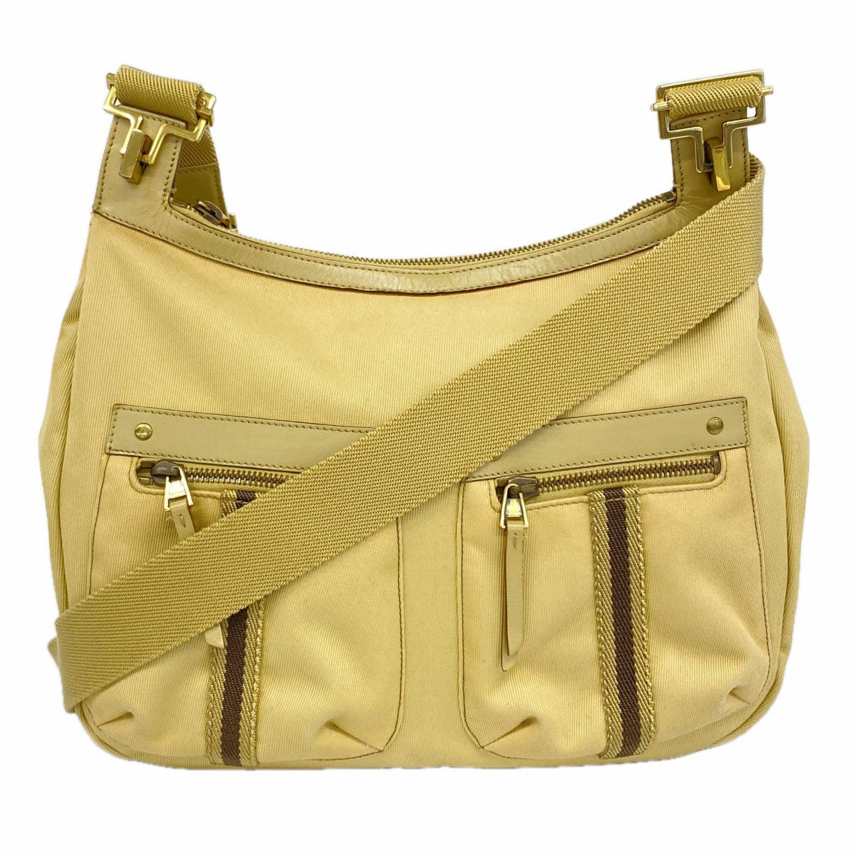 【6fa1194】グッチ ショルダーバッグ 90762 キャンバス ベージュ ゴールド金具【中古】レディース