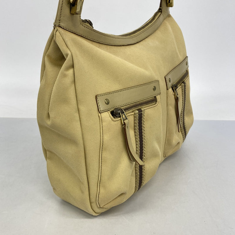 【6fa1194】グッチ ショルダーバッグ 90762 キャンバス ベージュ ゴールド金具【中古】レディース