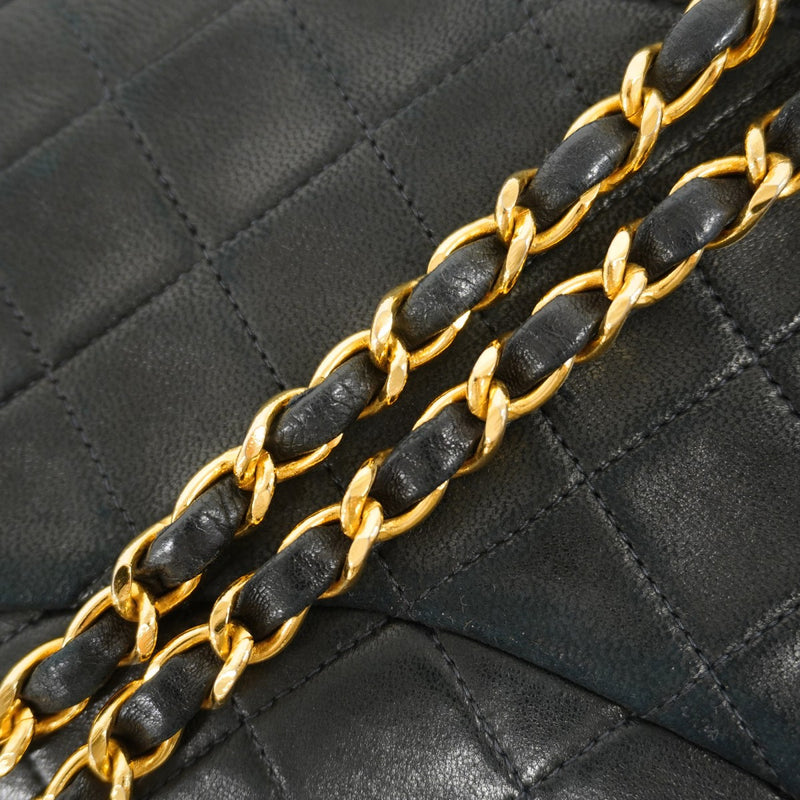 【6fa1209】シャネル ショルダーバッグ マトラッセ Wフラップ Wチェーン ラムスキン ブラック ゴールド金具【中古】レディース