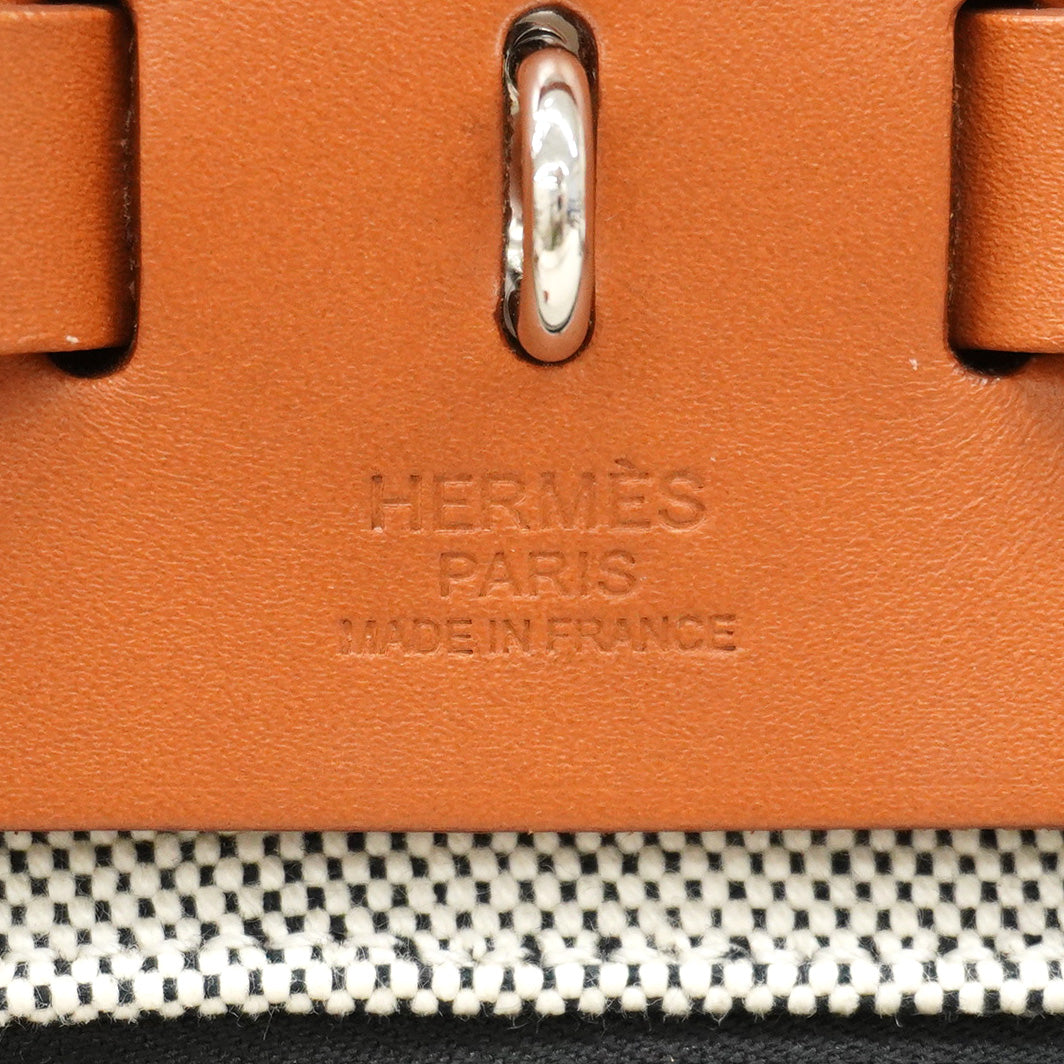【6fa1217】エルメス ハンドバッグ エールバックジップPM トワルベルリンス ブラック ナチュラル シルバー金具 K刻印【中古】レディース