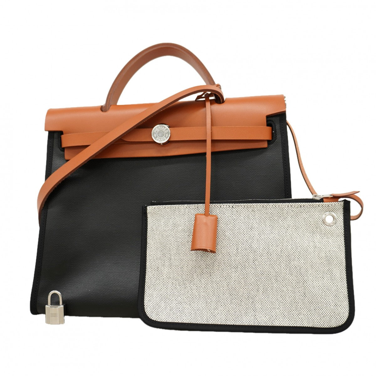 【6fa1217】エルメス ハンドバッグ エールバックジップPM トワルベルリンス ブラック ナチュラル シルバー金具 K刻印【中古】レディース