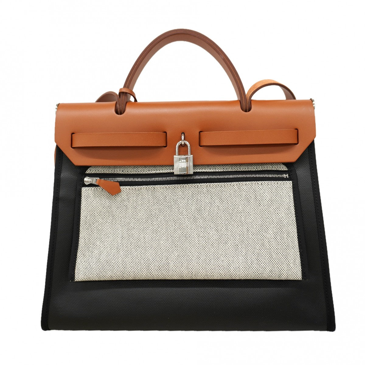 【6fa1217】エルメス ハンドバッグ エールバックジップPM トワルベルリンス ブラック ナチュラル シルバー金具 K刻印【中古】レディース