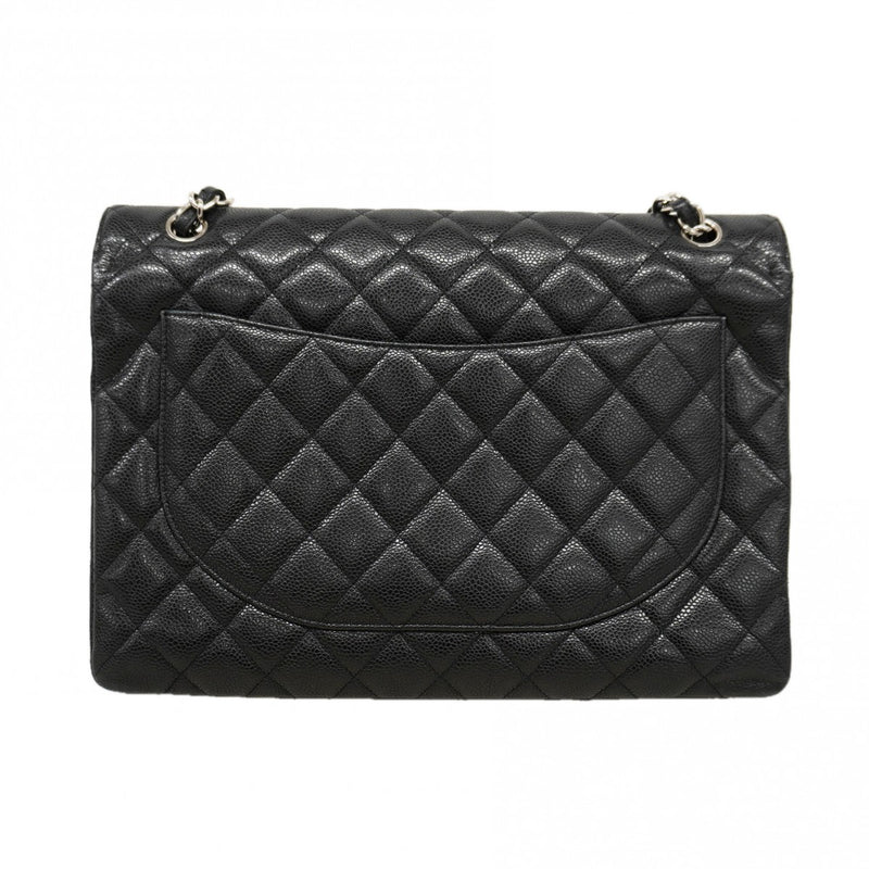 【6fa1229】シャネル ショルダーバッグ デカマトラッセ Wチェーン キャビアスキン ブラック シルバー金具【中古】レディース