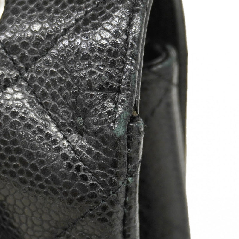【6fa1229】シャネル ショルダーバッグ デカマトラッセ Wチェーン キャビアスキン ブラック シルバー金具【中古】レディース