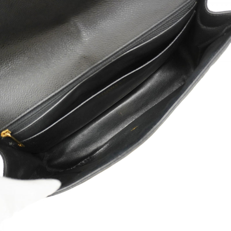 【6fa1230】シャネル ショルダーバッグ デカマトラッセ Wチェーン キャビアスキン ブラック ゴールド金具【中古】レディース