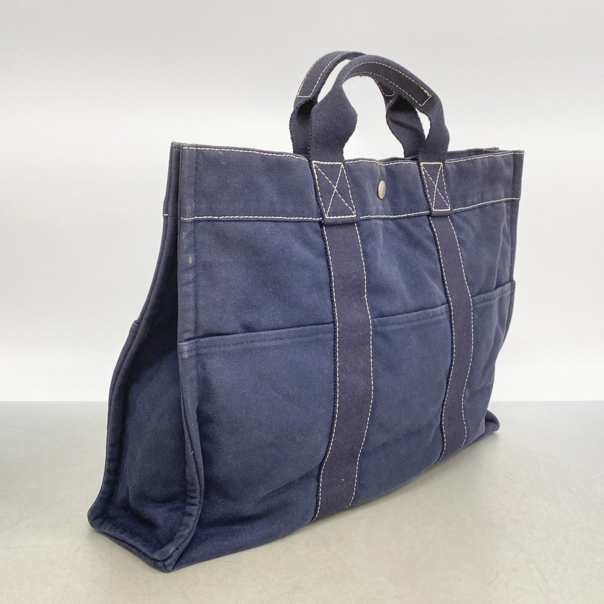 【6fa1231】エルメス トートバッグ ドーヴィルMM キャンバス ネイビー シルバー金具【中古】メンズ レディース ユニセックス