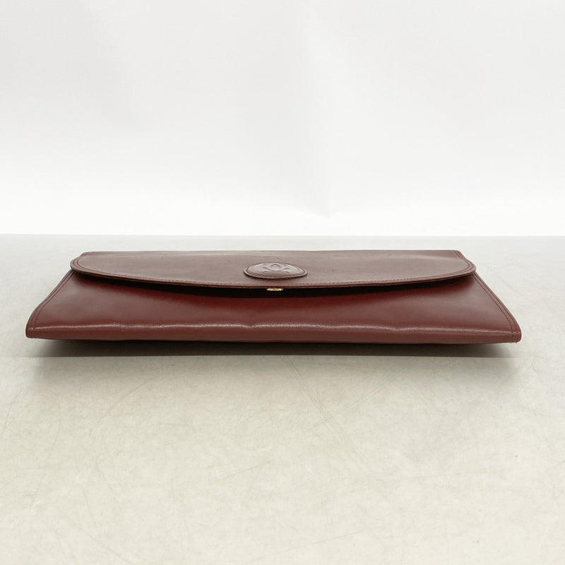 【6fa1232】カルティエ クラッチバッグ マスト レザー ボルドー ゴールド金具【中古】レディース