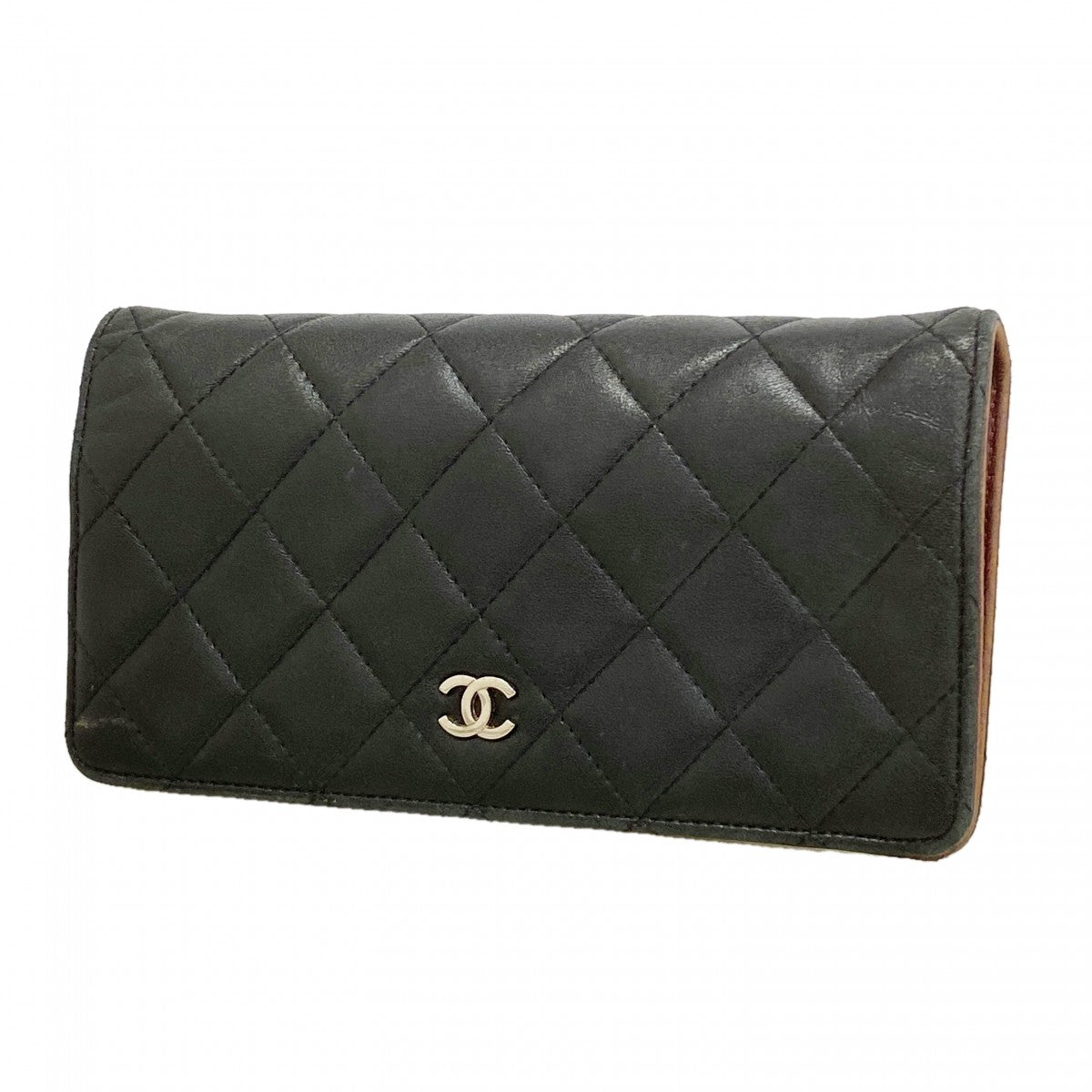 【6fa1234】シャネル 長財布 マトラッセ ラムスキン ブラック シルバー金具【中古】レディース