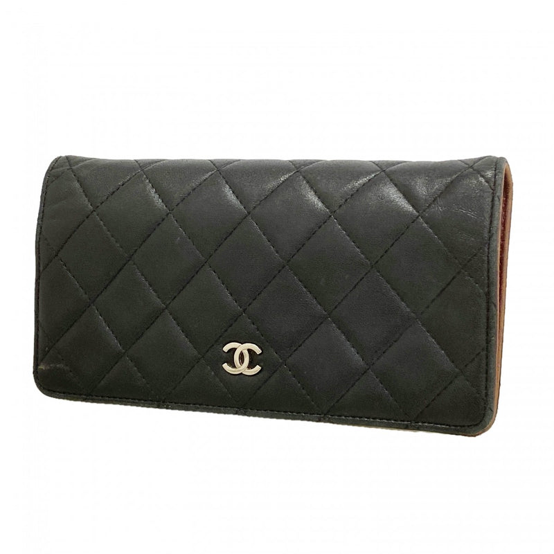 【6fa1234】シャネル 長財布 マトラッセ ラムスキン ブラック シルバー金具【中古】レディース