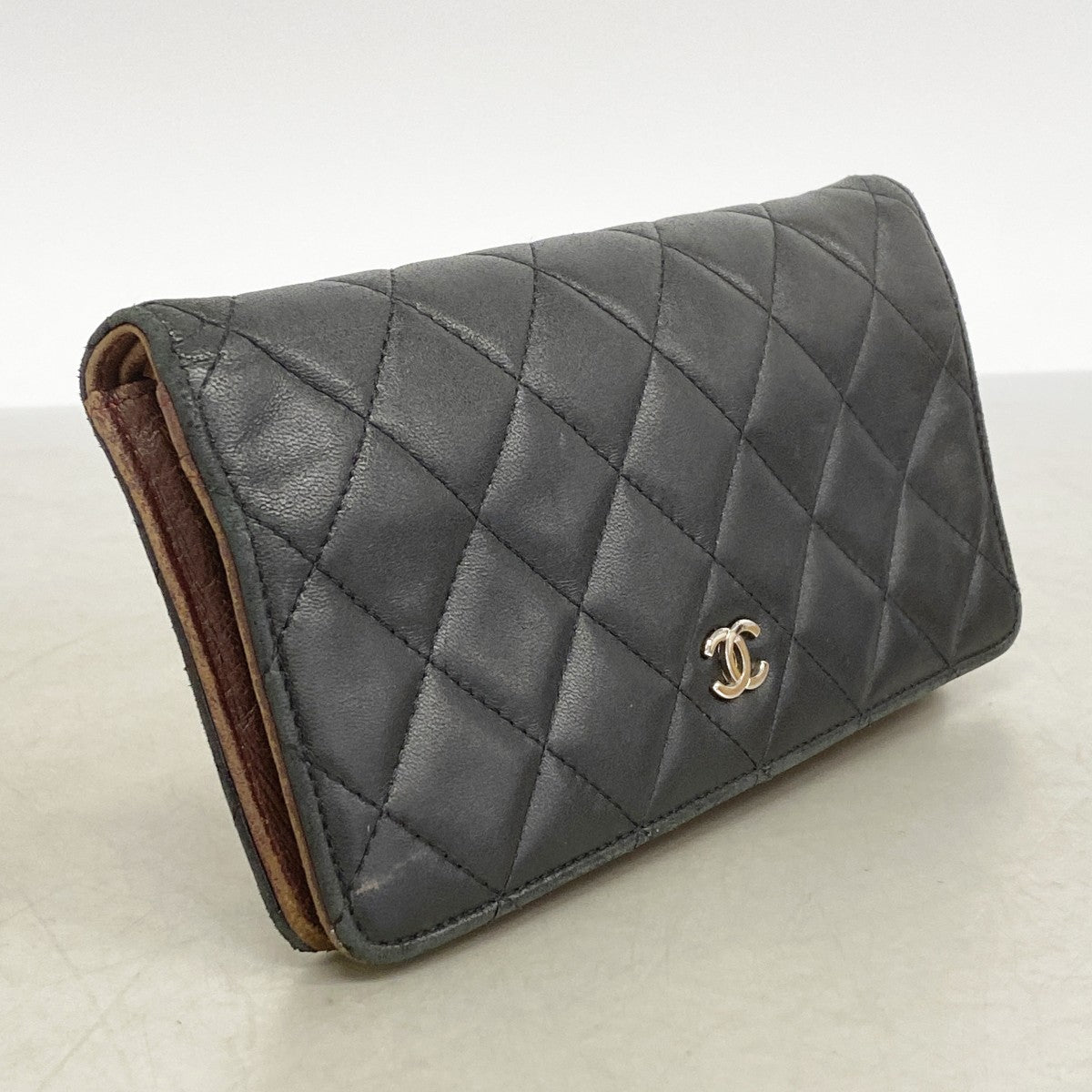 【6fa1234】シャネル 長財布 マトラッセ ラムスキン ブラック シルバー金具【中古】レディース