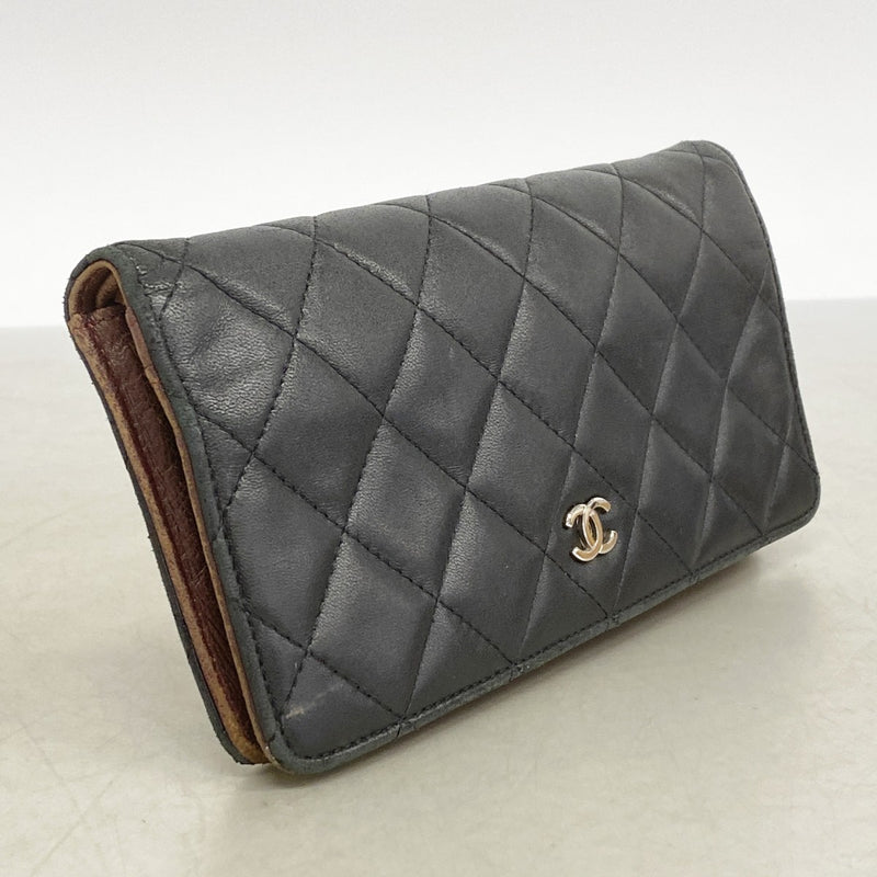 【6fa1234】シャネル 長財布 マトラッセ ラムスキン ブラック シルバー金具【中古】レディース