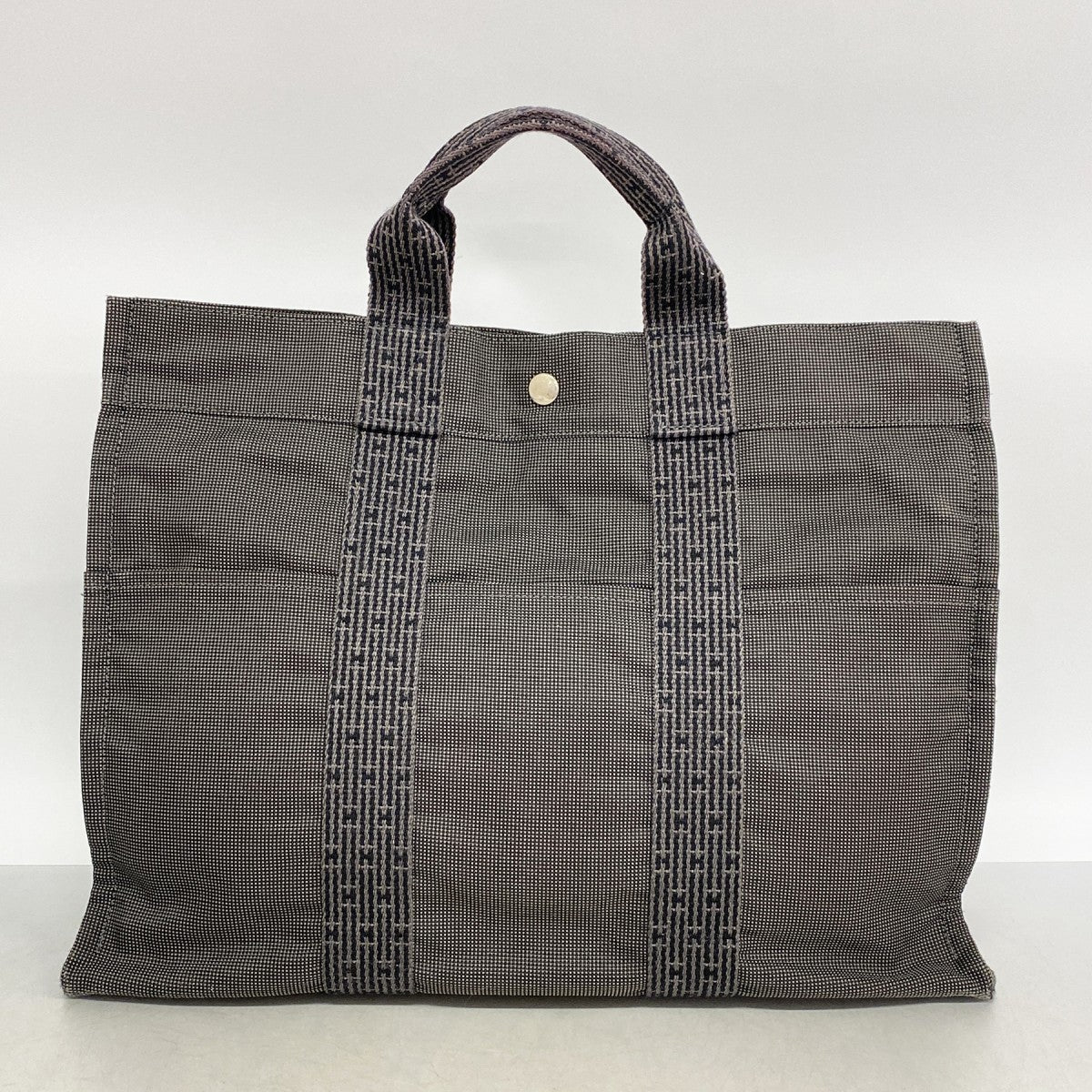 【6fa1241】エルメス トートバッグ エールラインMM キャンバス グレー シルバー金具【中古】メンズ レディース ユニセックス