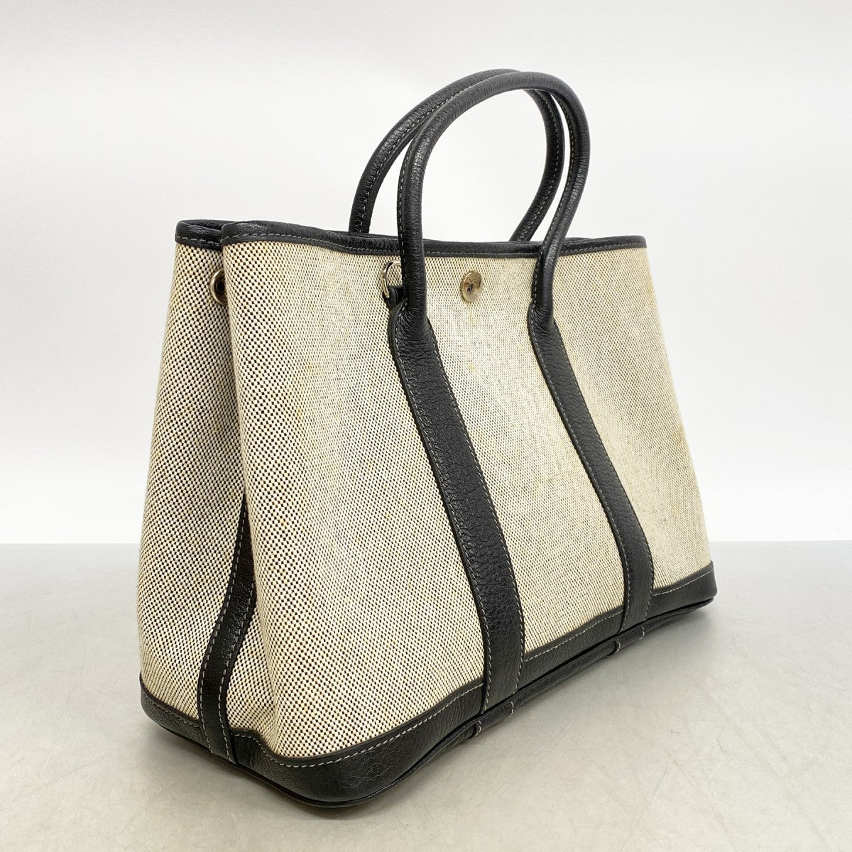 【6fa1242】エルメス トートバッグ ガーデンパーティTPM トワルアッシュ ブラック ベージュ シルバー金具 □I刻印 2wayバッグ【中古】レディース