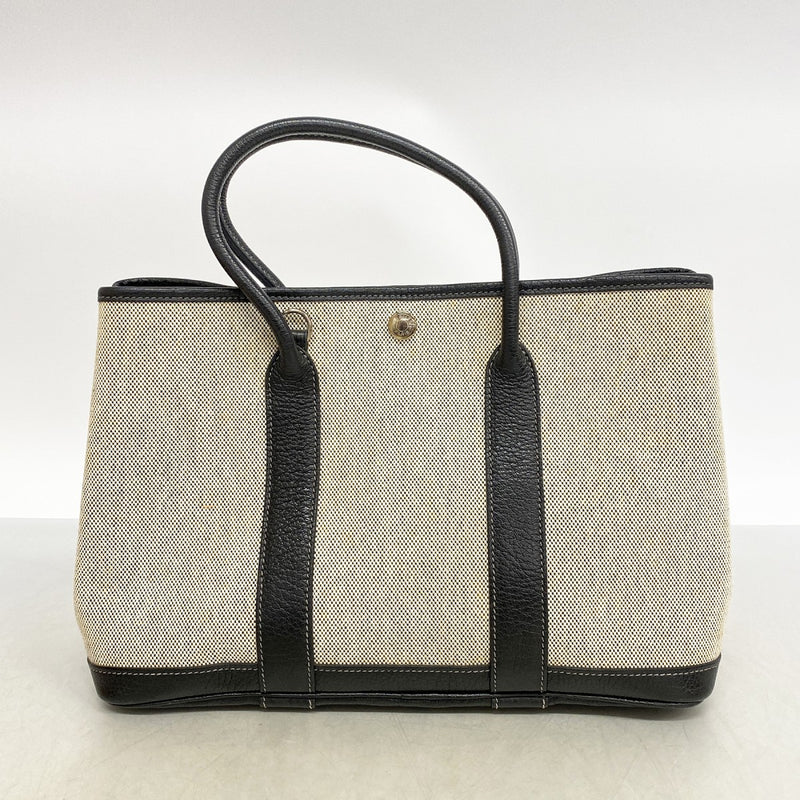 【6fa1242】エルメス トートバッグ ガーデンパーティTPM トワルアッシュ ブラック ベージュ シルバー金具 □I刻印 2wayバッグ【中古】レディース