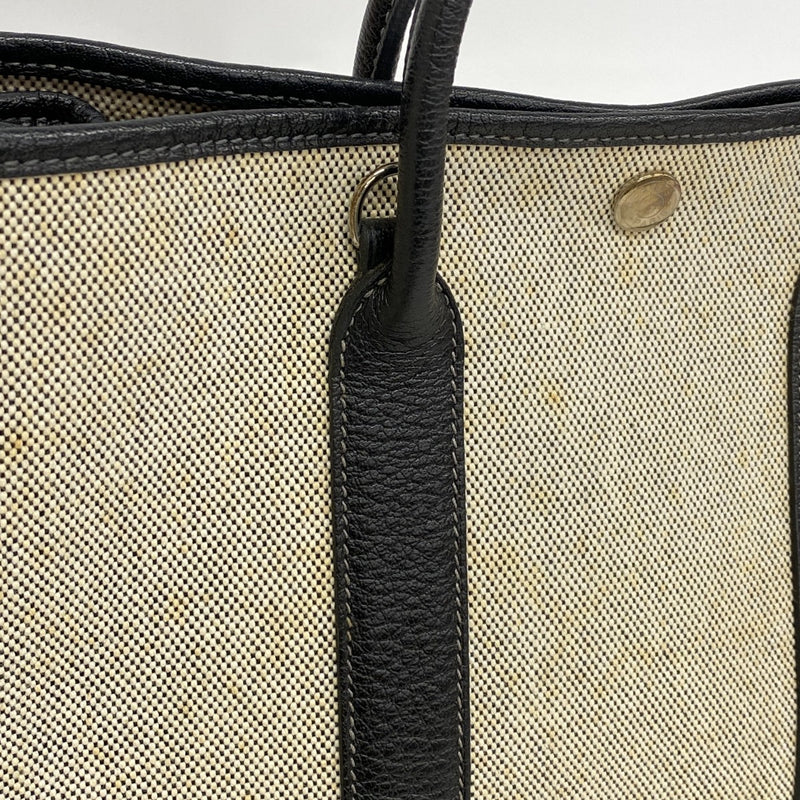 【6fa1242】エルメス トートバッグ ガーデンパーティTPM トワルアッシュ ブラック ベージュ シルバー金具 □I刻印 2wayバッグ【中古】レディース