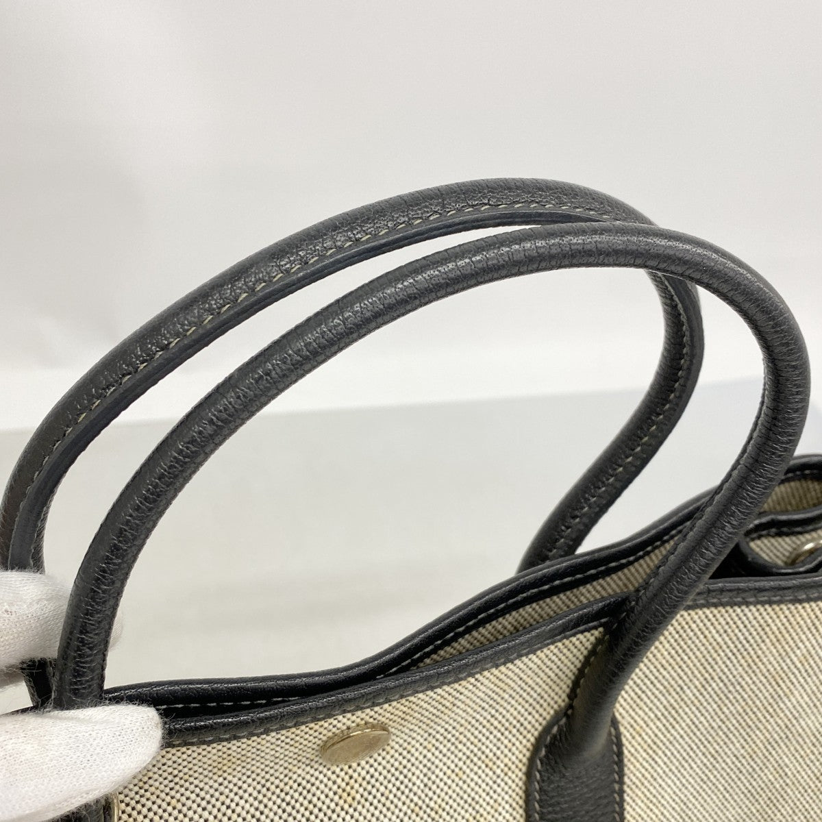 【6fa1242】エルメス トートバッグ ガーデンパーティTPM トワルアッシュ ブラック ベージュ シルバー金具 □I刻印 2wayバッグ【中古】レディース