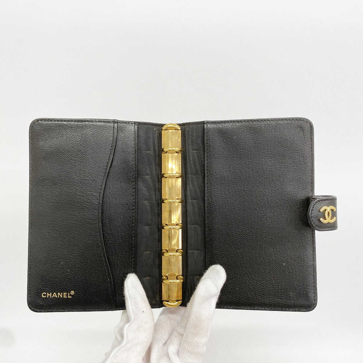 【6fa1251】シャネル 手帳カバー レザー ブラック ゴールド金具【中古】レディース
