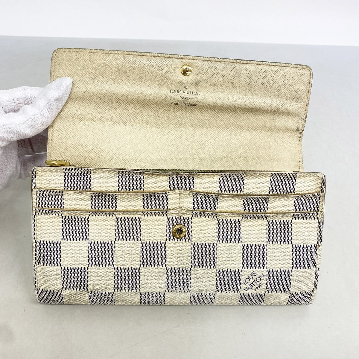 【6fa1259】ルイヴィトン 長財布 ダミエ・アズール ポルトフォイユサラ N61735 ホワイト【中古】レディース