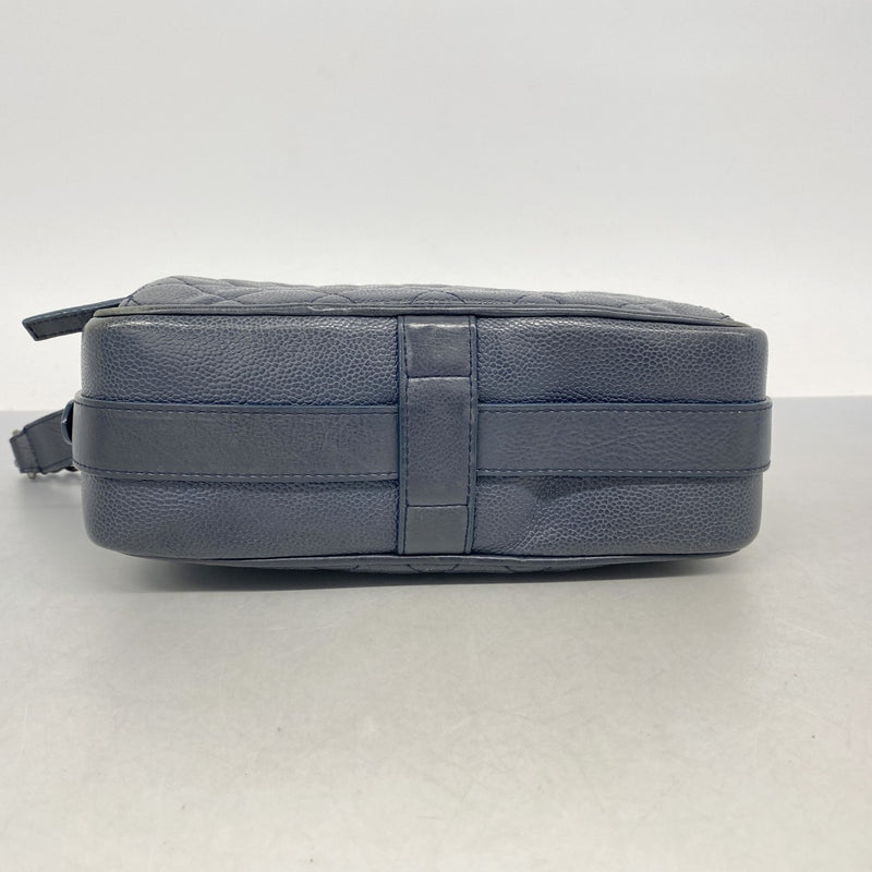 【6fa1262-k】シャネル ショルダーバッグ マトラッセ チェーンショルダー キャビアスキン ネイビー シルバー金具【中古】レディース
